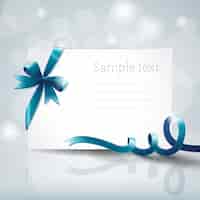 Free vector blank white greeting cardboard with blue ribbon bow