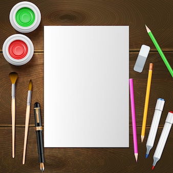 Blank white paper sheet and painter instruments