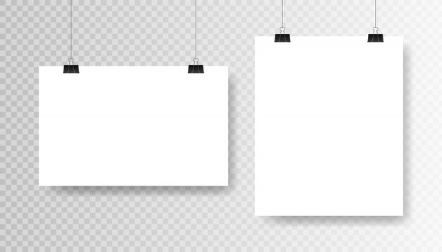 Download Premium Vector Blank White Poster Template On Transparent Background Affiche Paper Sheet Hanging On A Clip Advertising Banner Mockup Stand Exhibit PSD Mockup Templates