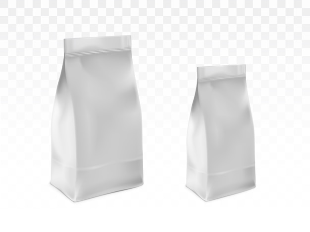Blank white, sealed plastic bags realistic vector