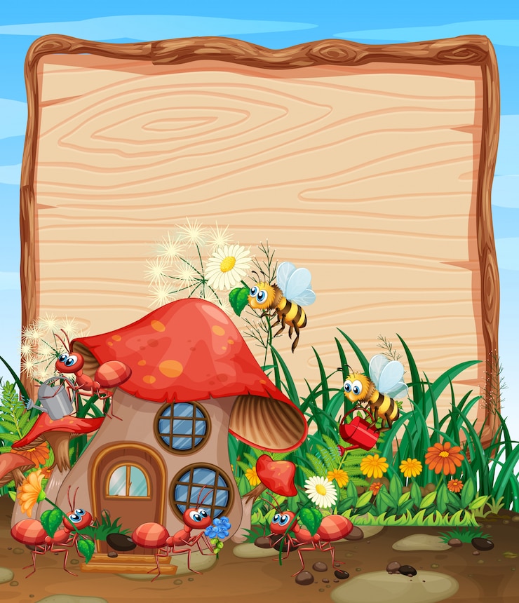 Free Vector blank wooden board in nature with animal garden