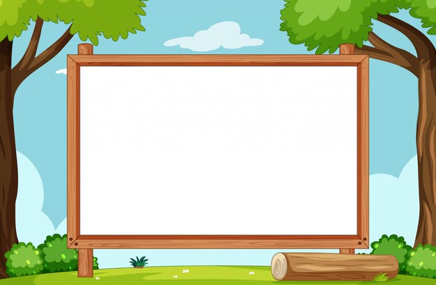 Free vector blank wooden frame in nature park scene