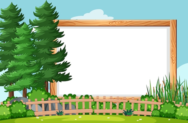 Free vector blank wooden frame in nature park scene