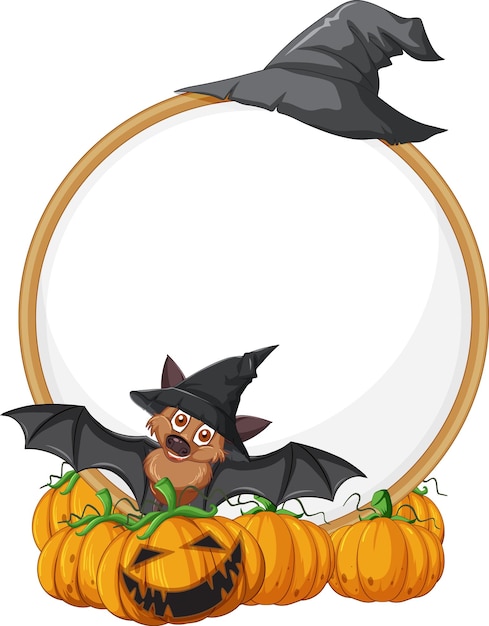 Free vector blank wooden signboard with bat in halloween theme