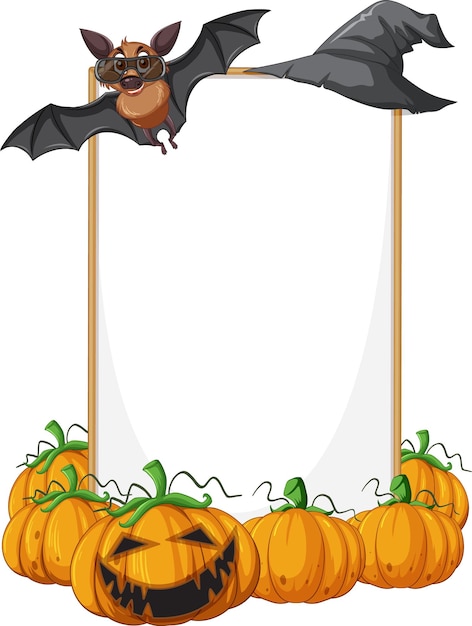 Vettore gratuito cartello in legno bianco con pipistrello in tema di halloween