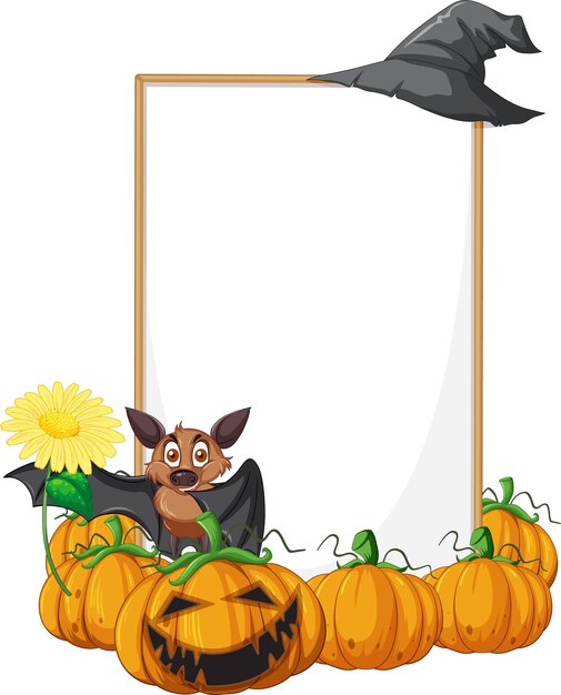 Blank wooden signboard with bat in halloween theme