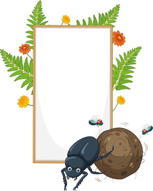 Free vector blank wooden signboard with beetle cartoon