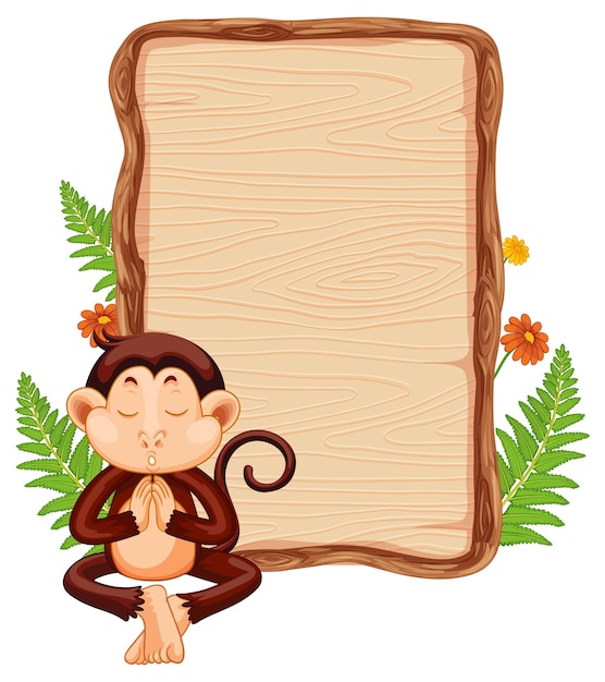 Free vector blank wooden signboard with cute monkey