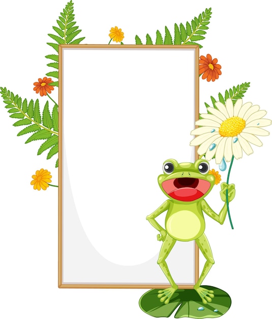 Free vector blank wooden signboard with frog in cartoon style