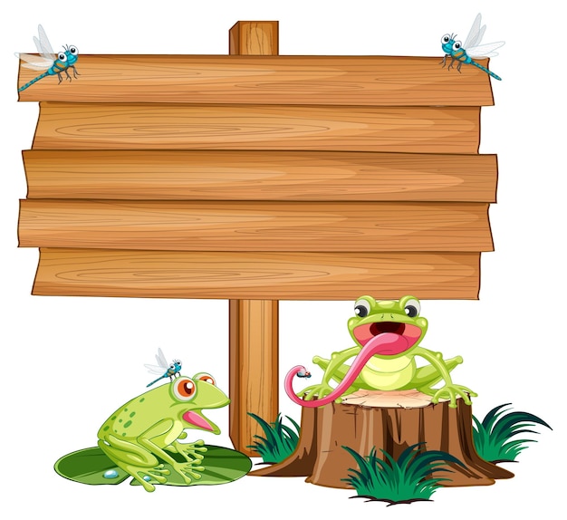 Free vector blank wooden signboard with frogs