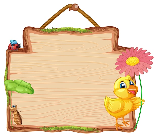 Free vector blank wooden signboard with little chick