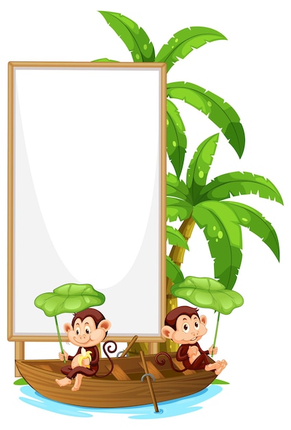 Free vector blank wooden signboard with monkey catoon