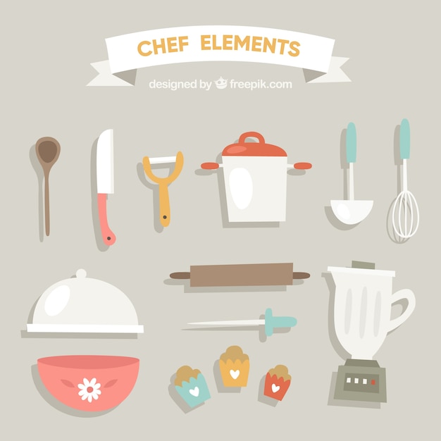 Blender and kitchen elements in flat design