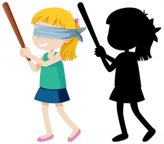 Blind folded girl holding stick