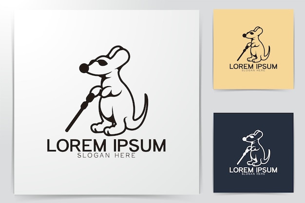 Слепые мыши. мышка с солнцезащитными очками и палочкой с логотипом Ideas. Дизайн логотипа вдохновения. Шаблон векторные иллюстрации. Изолированные на белом фоне