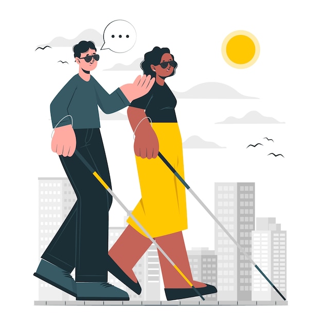 Free vector blind people with walking cane concept illustration