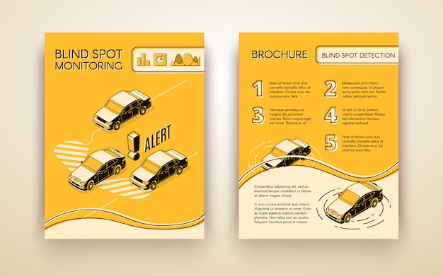 Free vector blind spot monitoring assistance system brochure or flyer template with cars