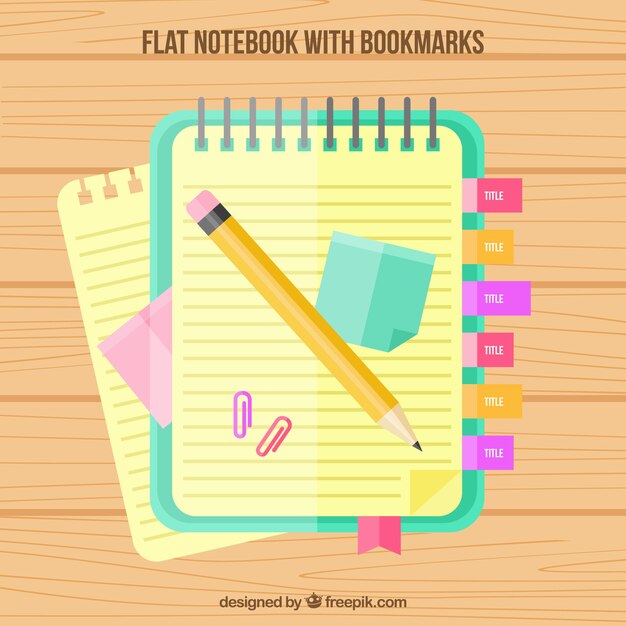 Bloc with bookmarks and pencil 