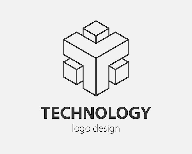 Блок абстрактный дизайн логотипа технология связи вектор шаблон линейный стиль. разведка интернет интернет значок концепции логотипа.