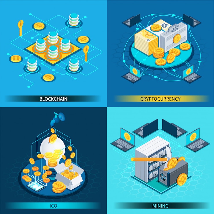 Free Vector blockchain cryptocurrency isometric design concept
