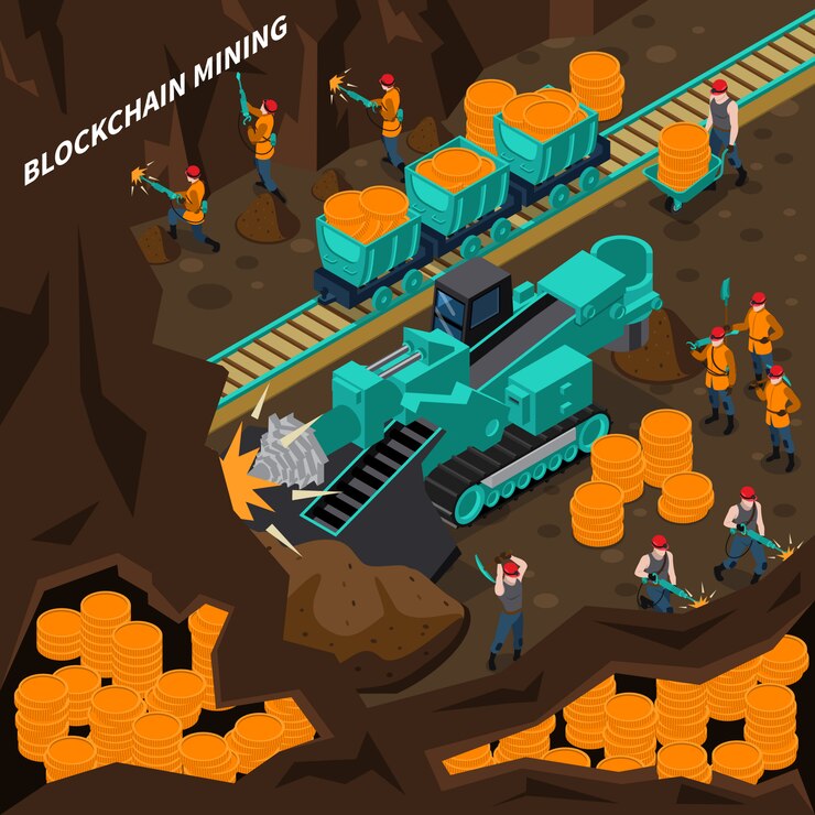 Free Vector blockchain mining isometric concept