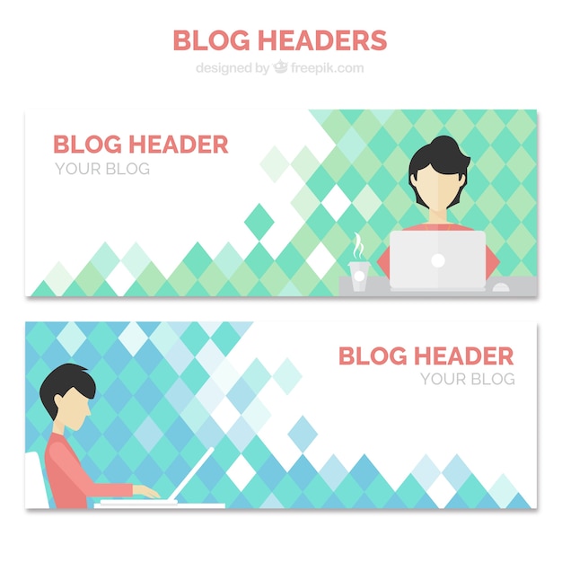Free vector blog headers with a blogger
