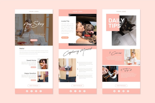 Free vector blogger email template with photos collection