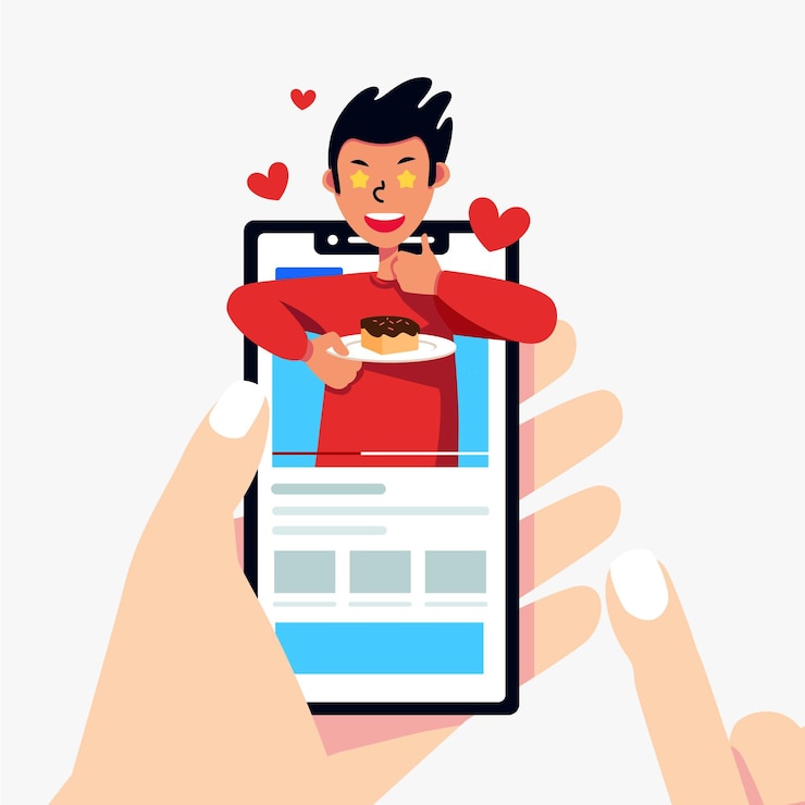 Free Vector blogger review concept with smartphone