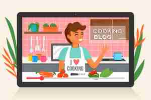 Free vector blogger review concept with woman cooking