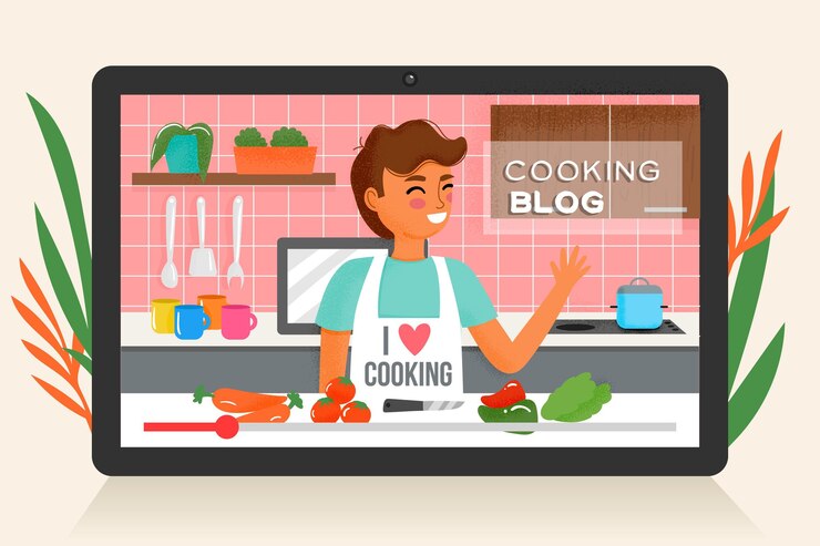 Free Vector blogger review concept with woman cooking