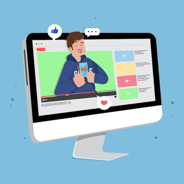 無料ベクター ブロガーがオンラインのコンセプトをレビュー