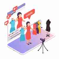 Vettore gratuito blogger in streaming per l'illustrazione isometrica di moda online