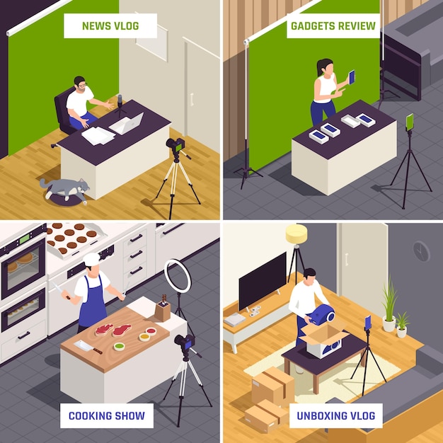 Free vector blogger vlogger isometric concept