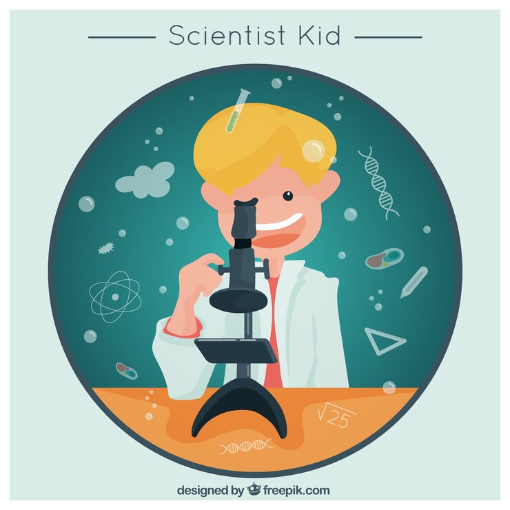 Free Vector blond child with his microscope