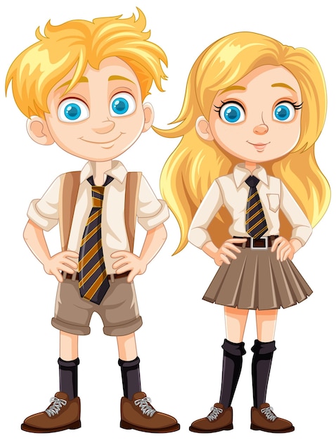 Free vector blonde students in uniform vector cartoon characters