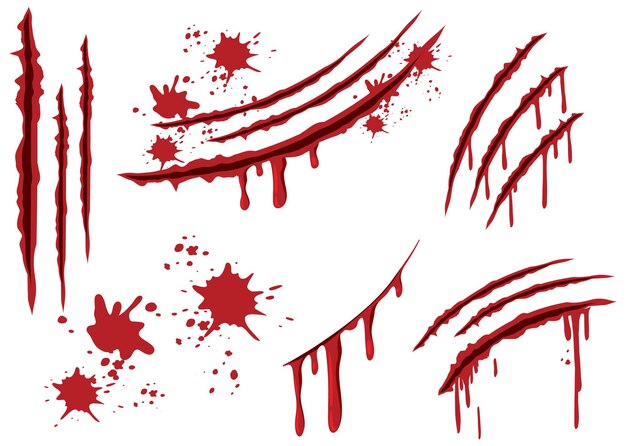 Blood claw scratch wounds on white background