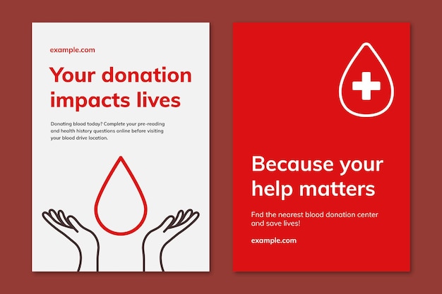 Шаблон кампании по донорству крови вектор рекламный плакат в минималистском стиле двойной набор