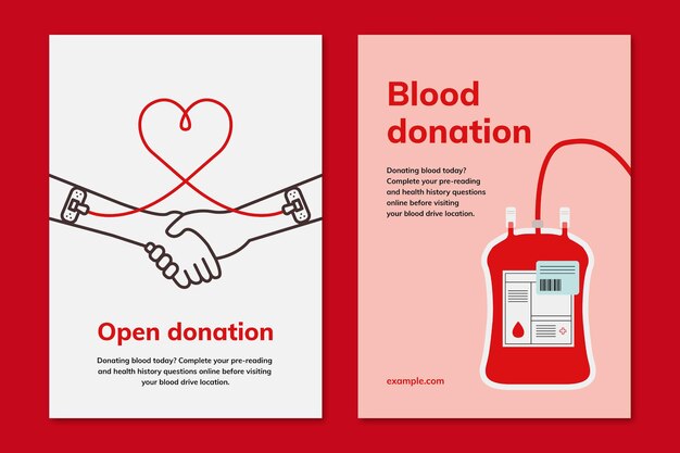 Blood donation campaign template vector ad poster in minimal style dual set