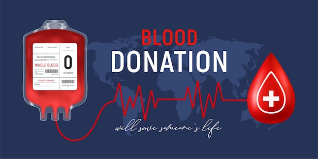 Blood donation horizontal poster with medical container realistic