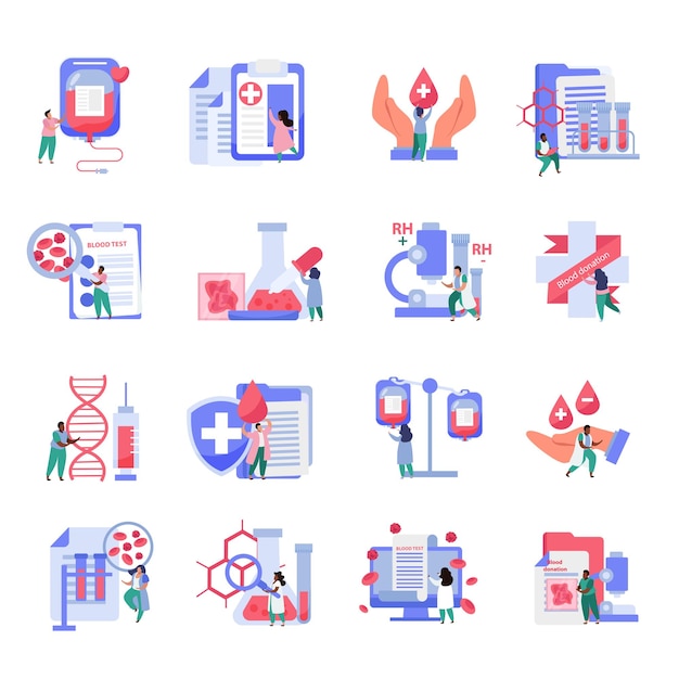 Free vector blood donation icons set with healthcare symbols flat isolated vector illustration