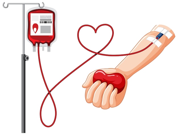 무료 벡터 손과 혈액 가방이 있는 헌혈 기호