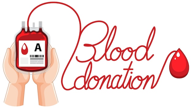 Символ донорства крови с рукой и мешком крови