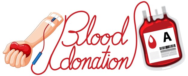 Символ донорства крови с рукой и мешком крови
