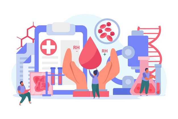 Blood donor composition with hand and blood droplet flat 