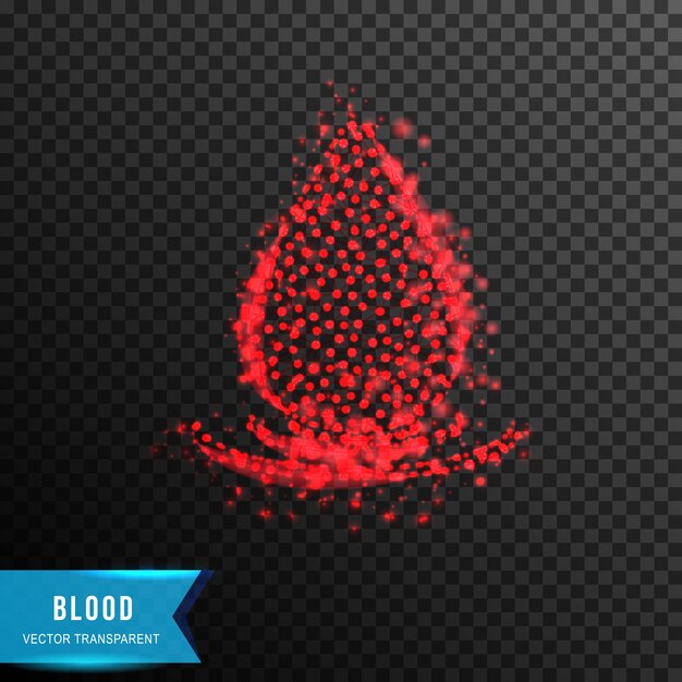 Blood drop donor concept from connecting dot and line light effect vector illustration isolated on transparent background