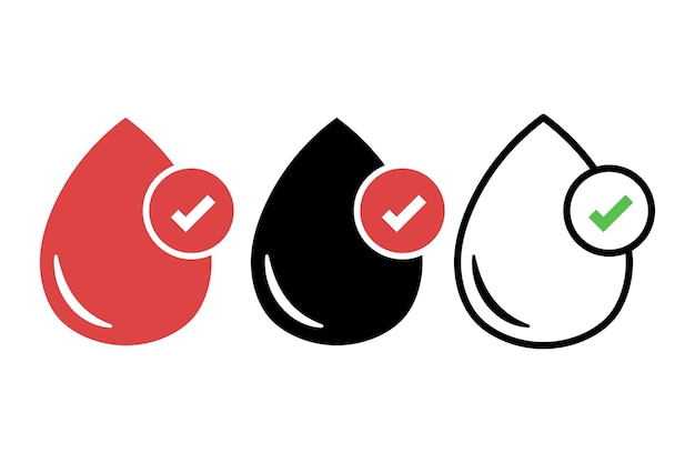 Blood droplet check mark outline glyph flat