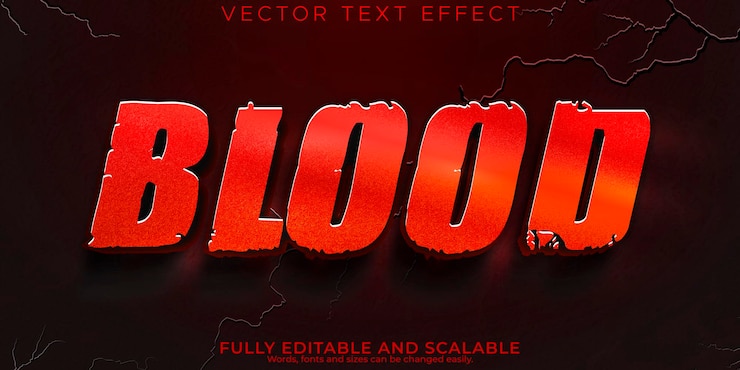 Free Vector blood text effect editable metallic red text style