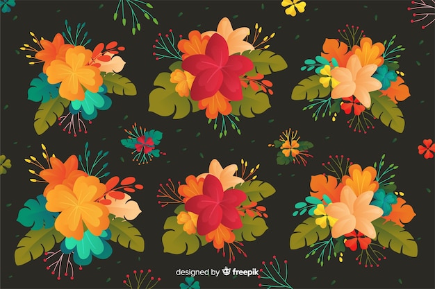 Blooming floral background in flat design