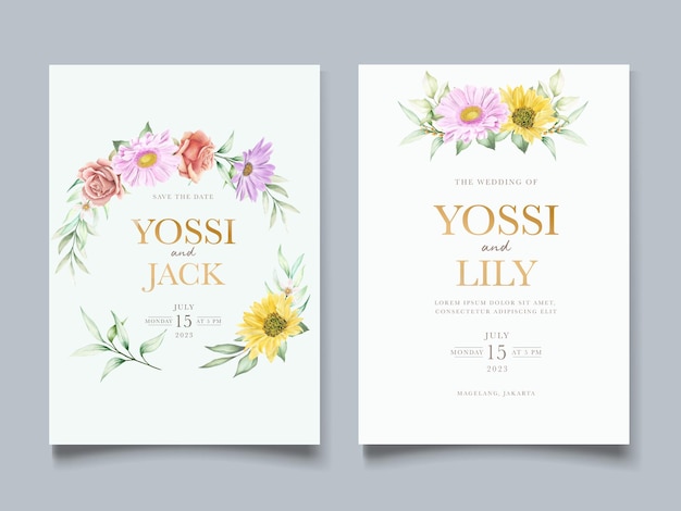 Free vector blooming floral spring invitation card set