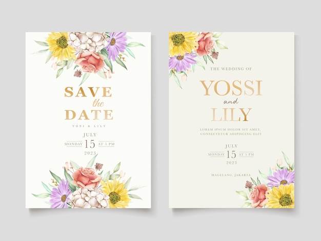 Blooming floral spring invitation card set